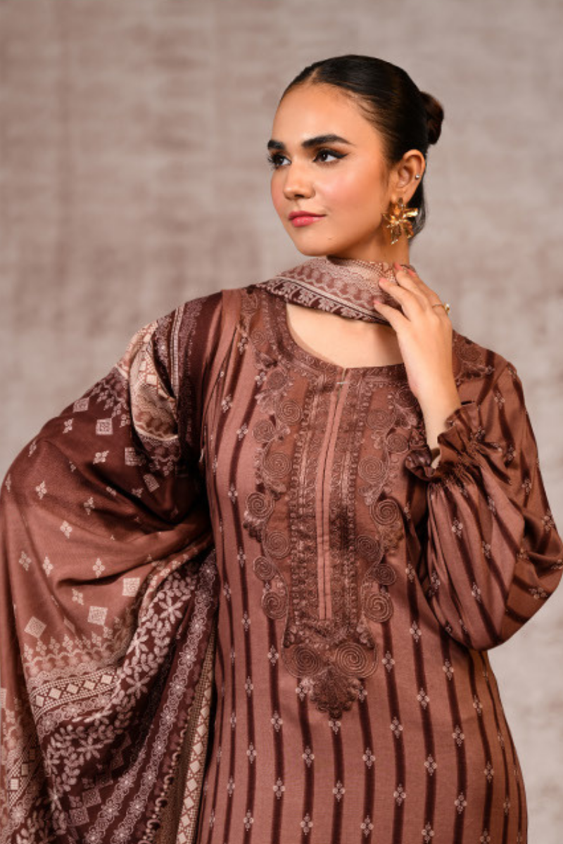 3 Pieces - Nishat Unstitched Mustard Orange Printed Linen Suit