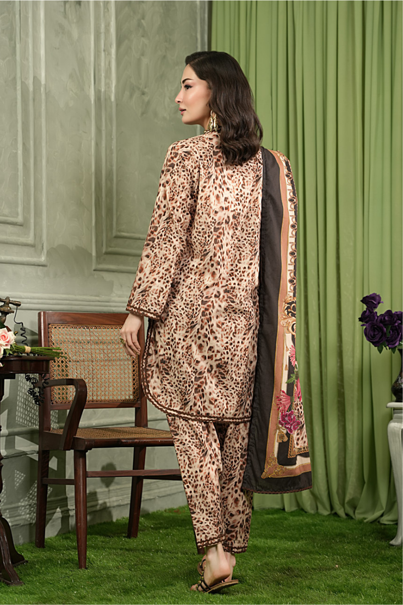 3 Pieces - Regalia Unstitched Tiger Printed Linen Suit