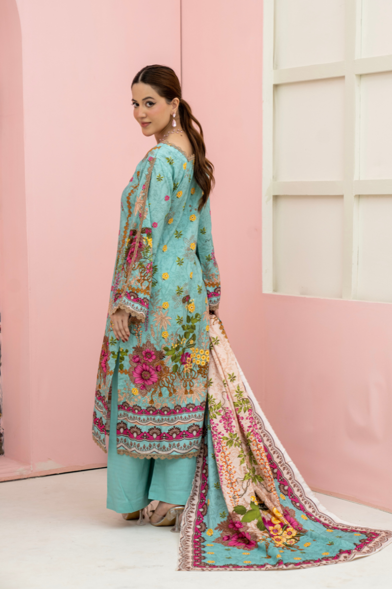 3 Pieces - Marooj Unstitched Sky Blue BanaDora Linen Suit