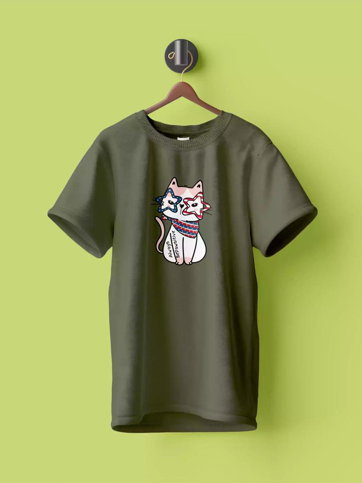 Men Patriotic Cat Graphic Tee Shirt