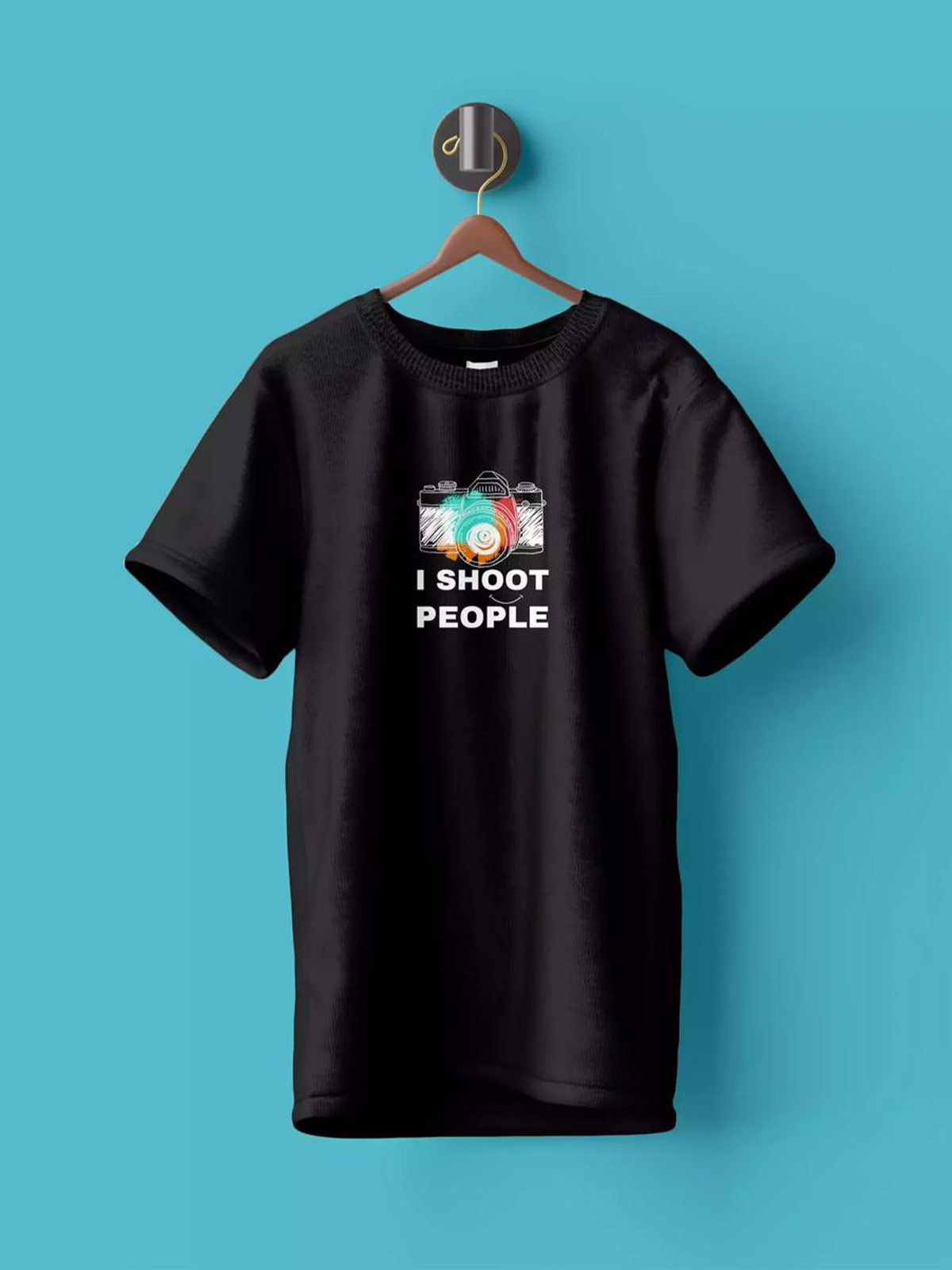 Men Art Camera Black Tee Shirt