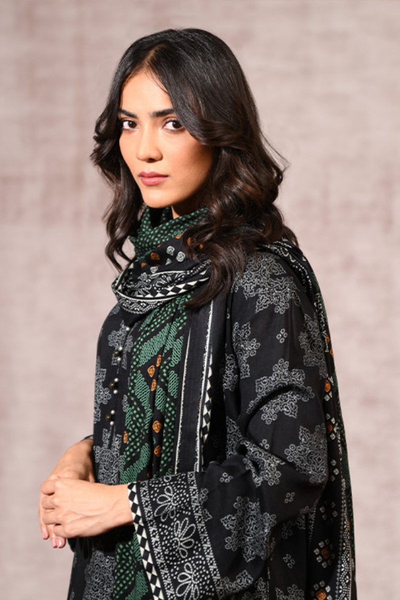 3 Pieces - Nishat Unstitched Dark Blue Printed Linen Suit