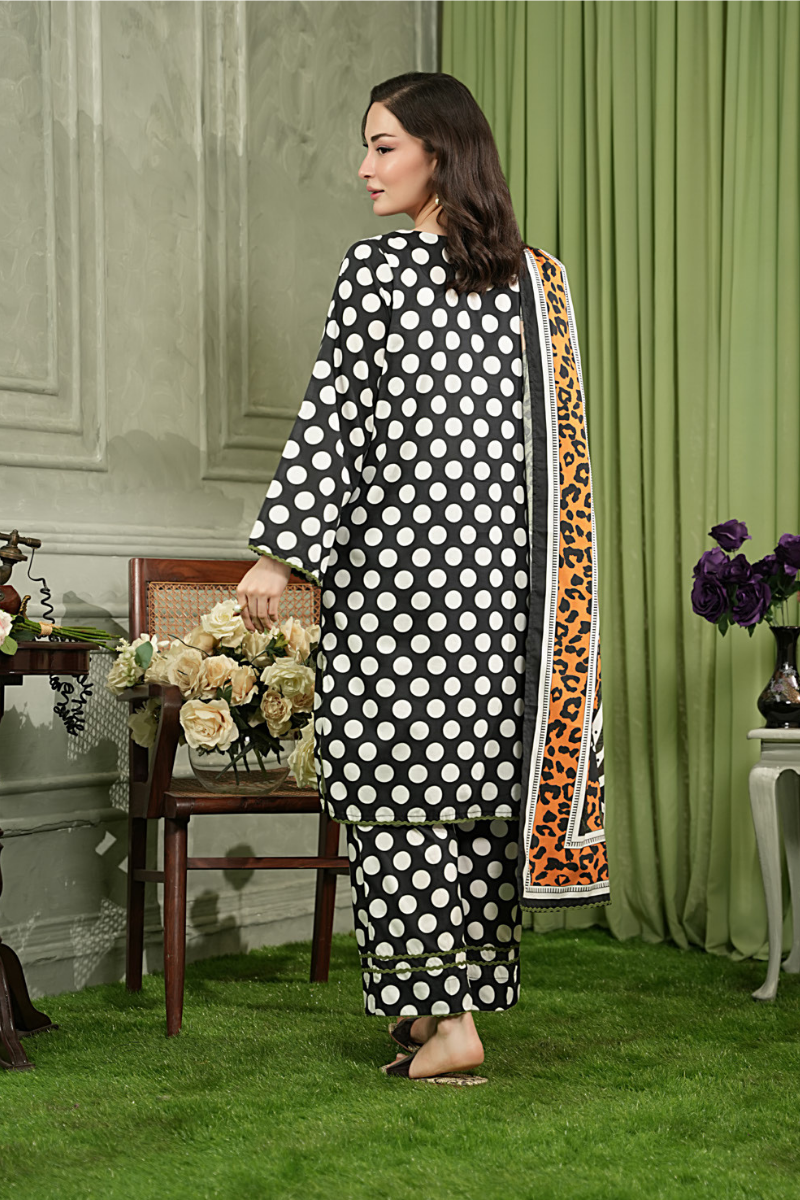 3 Pieces - Regalia Unstitched Black & White Printed Linen Suit