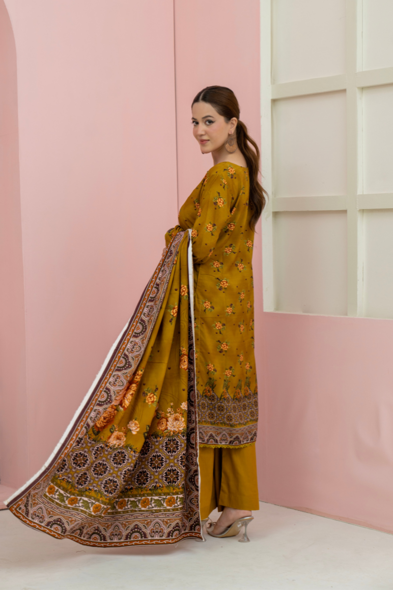 3 Pieces - Marooj Unstitched Mustard BanaDora Linen Suit