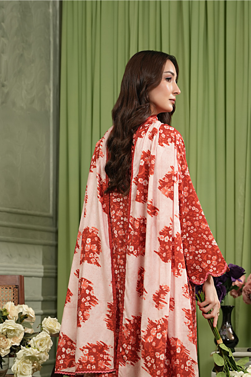 3 Pieces - Regalia Unstitched Red Printed Linen Suit