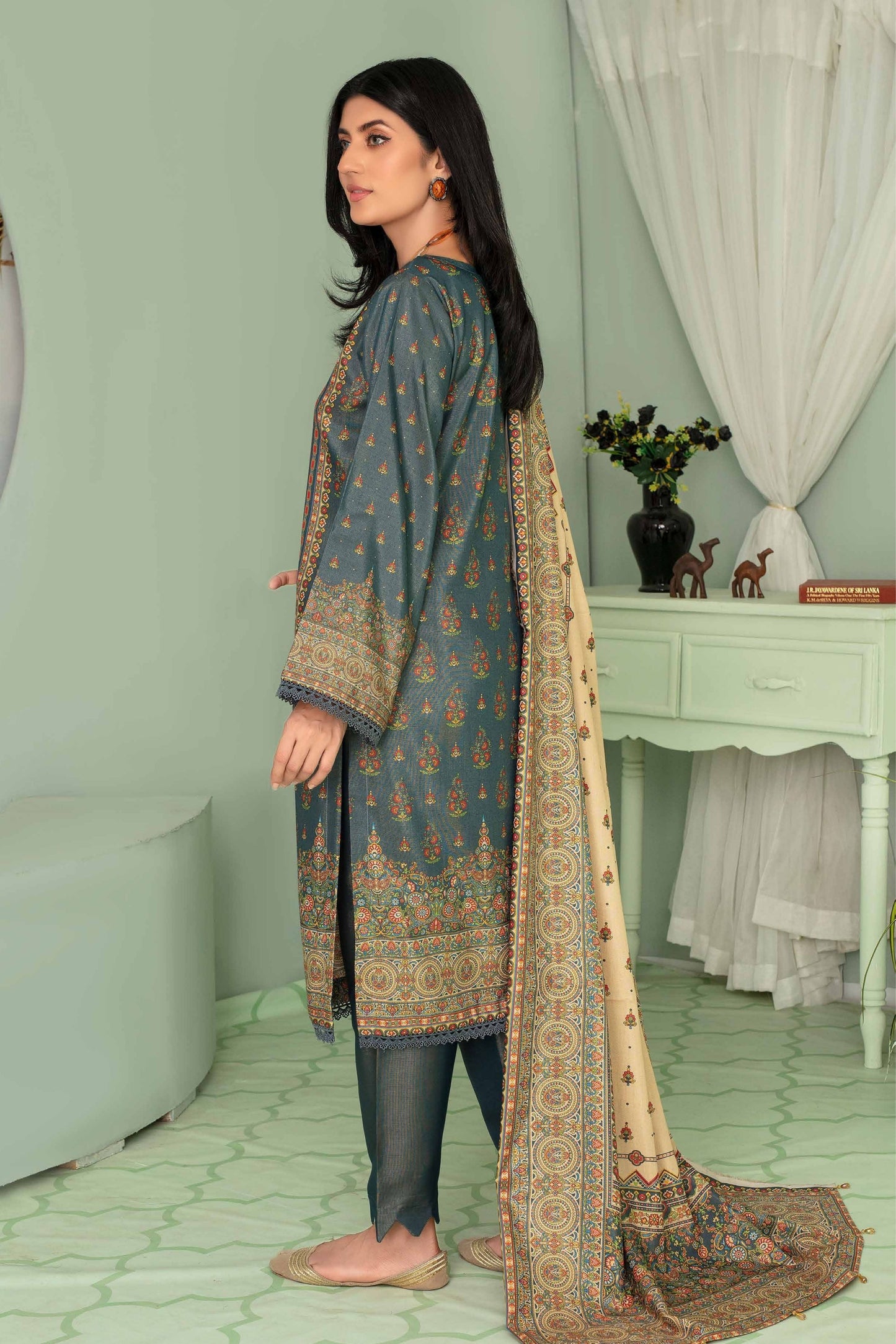 3 Pieces - Aizal Unstitched Gray Printed Shamray Linen Suit