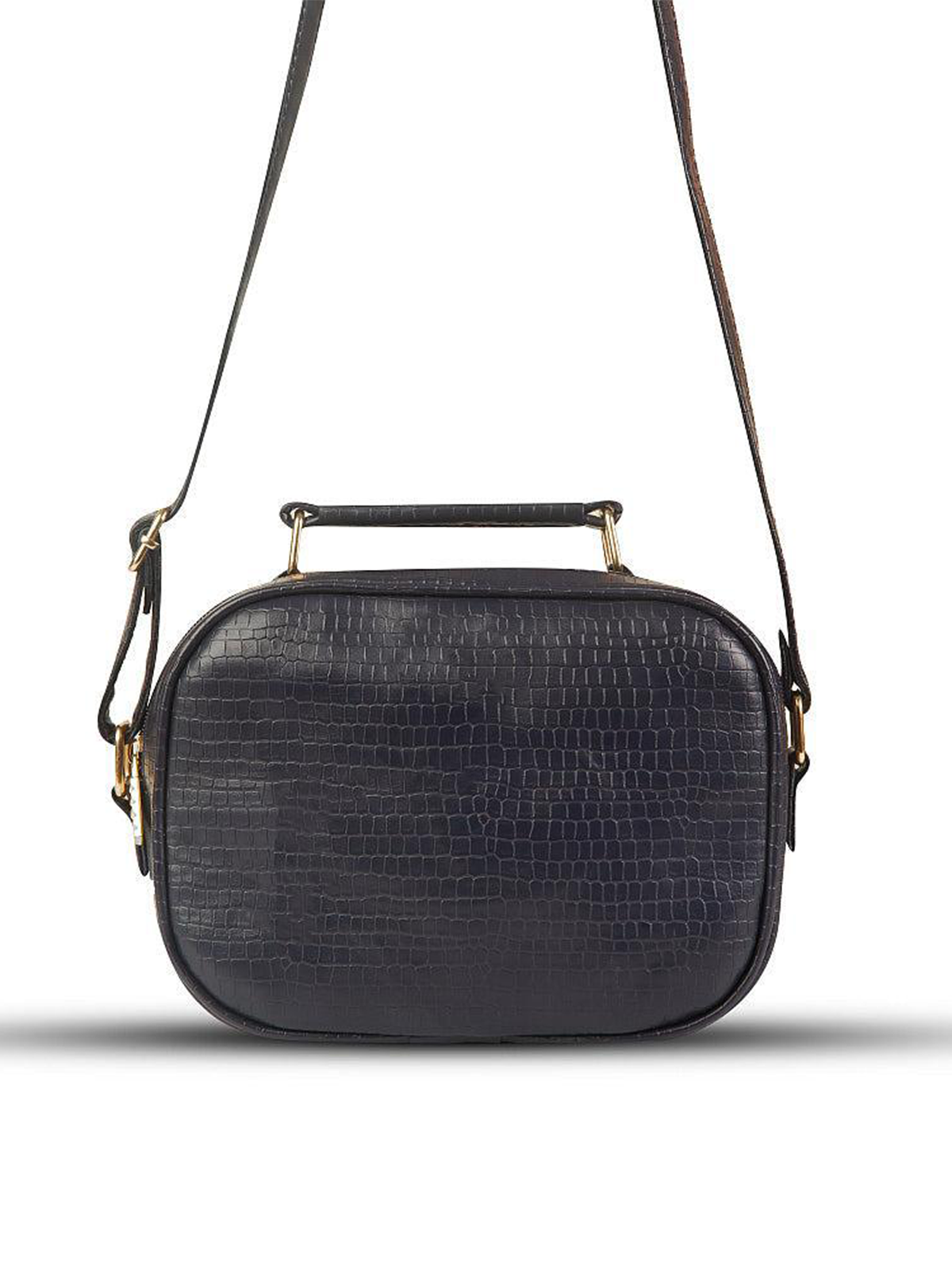 Women Navy Croc-Embossed Round Top Handle Bag