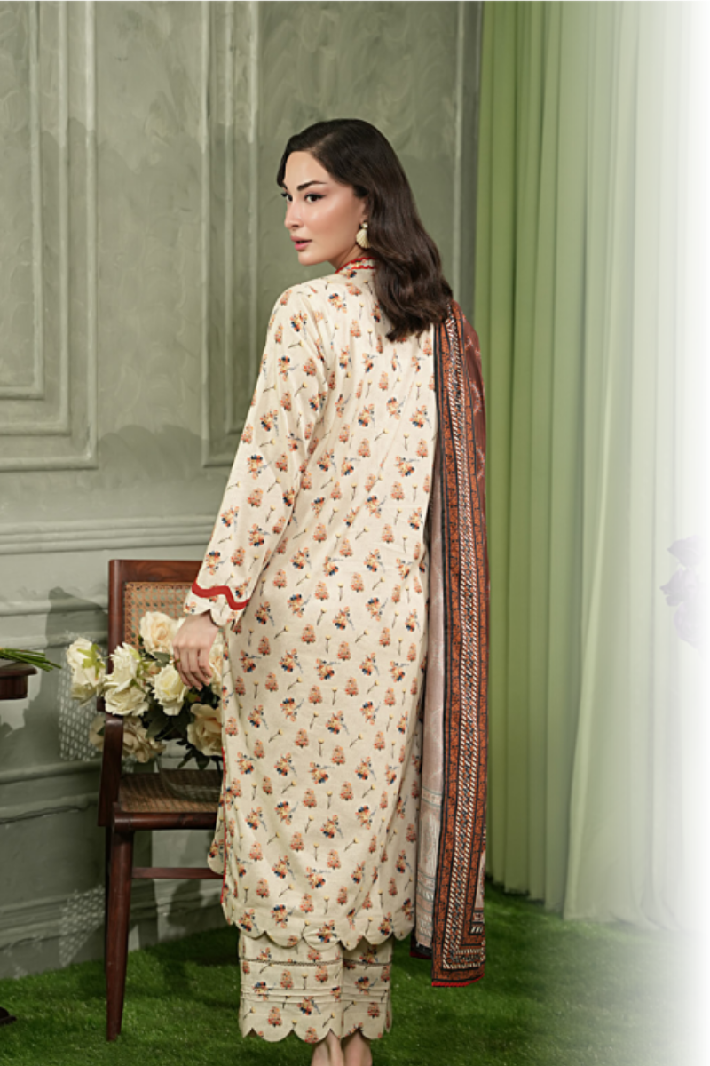 3 Pieces - Regalia Unstitched Off White Printed Linen Suit