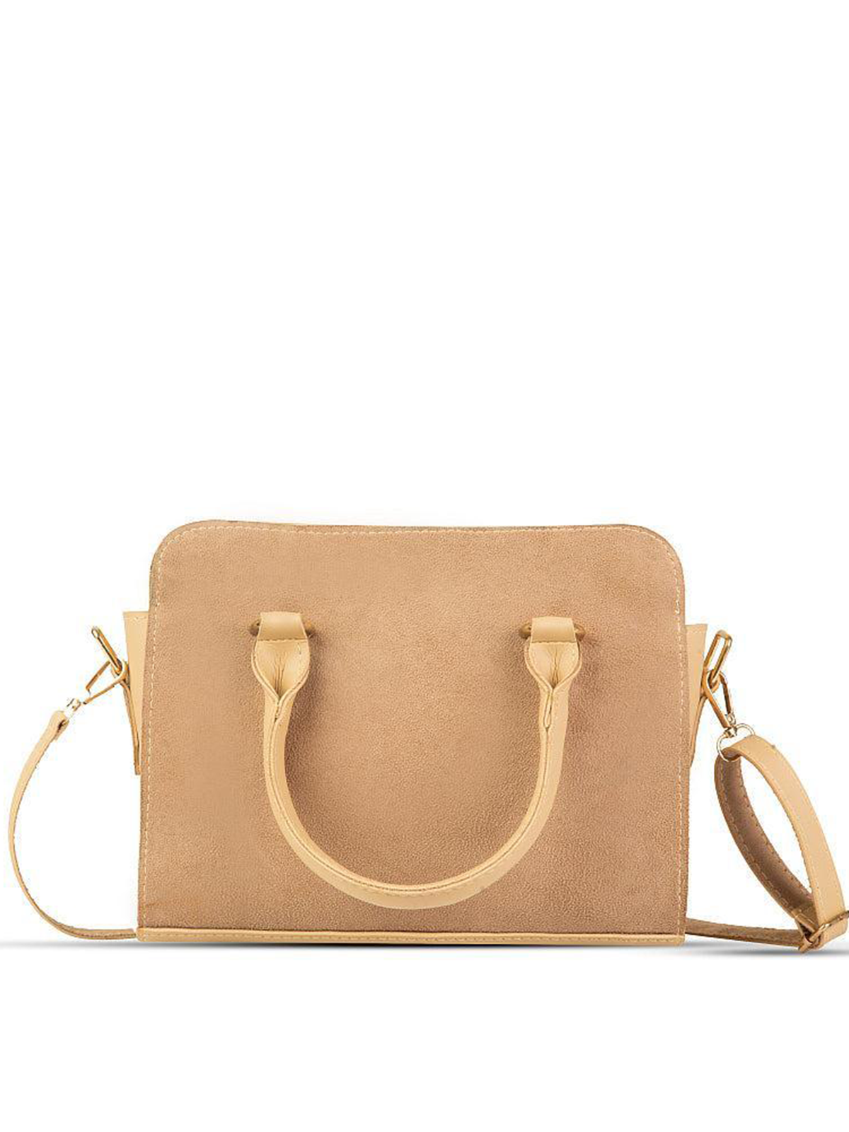 Women Urban Beige Suede-Look Top Handle Bag