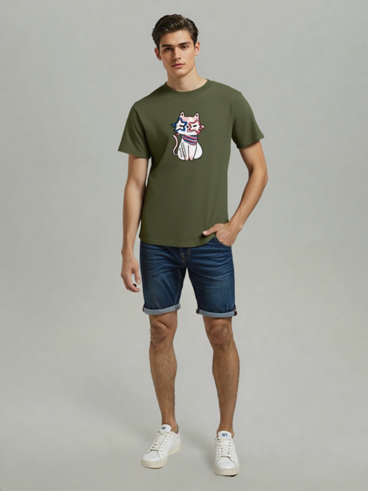 Men Patriotic Cat Graphic Tee Shirt