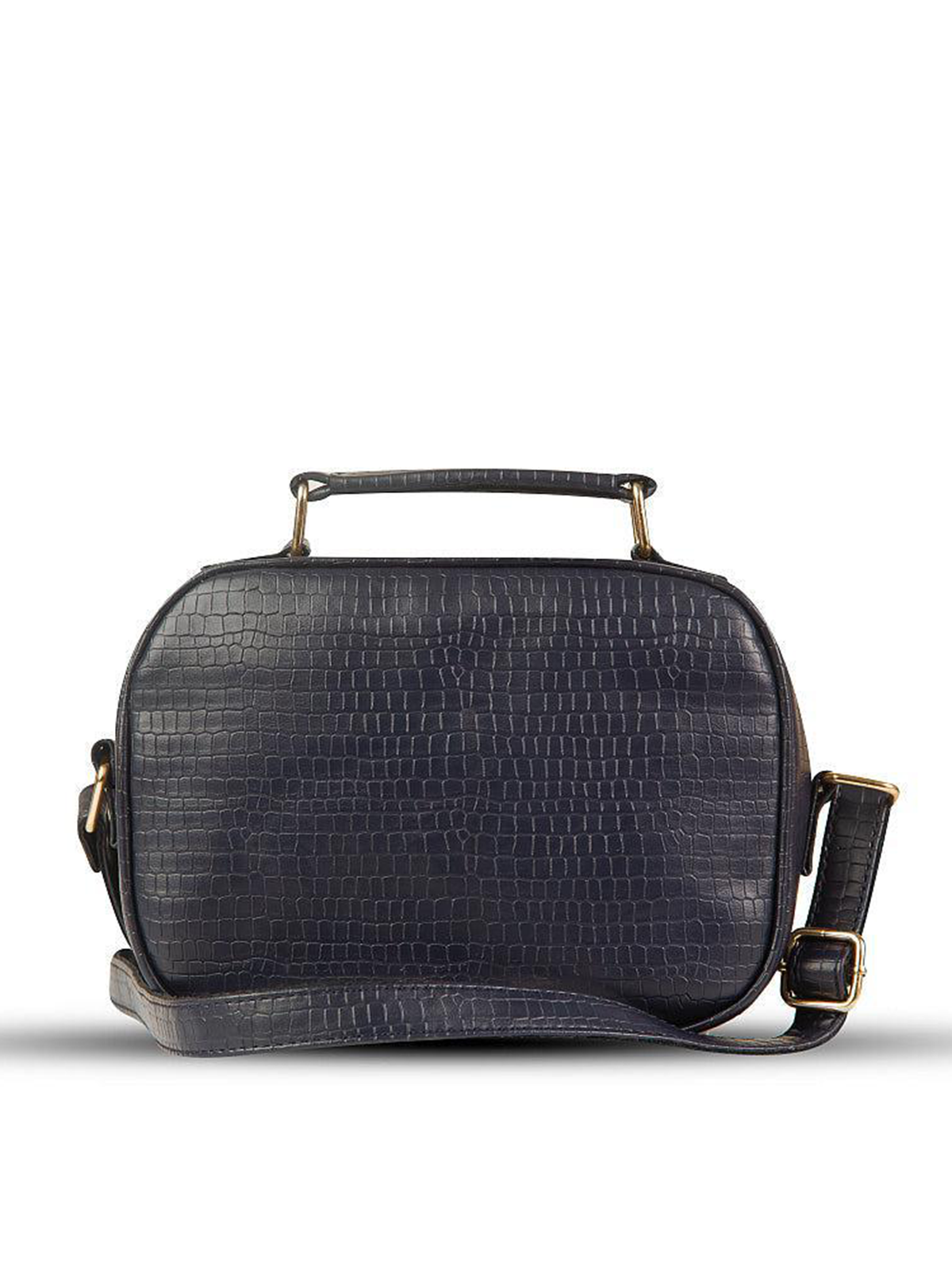 Women Navy Croc-Embossed Round Top Handle Bag