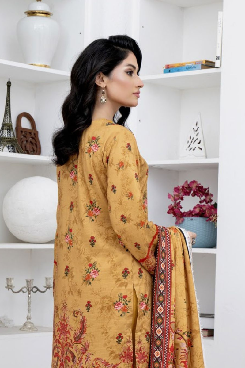 3 Piece - Marooj Unstitched Orange BanaDora Linen Suit