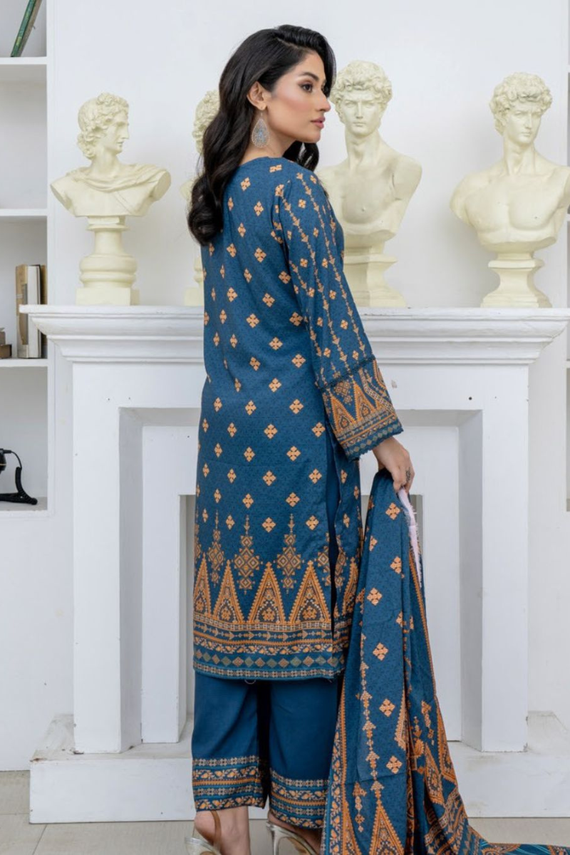 3 Piece - Marooj Unstitched Blue BanaDora Linen Suit