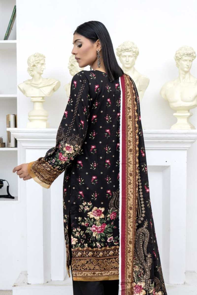 3 Piece - Marooj Unstitched Black BanaDora Linen Suit