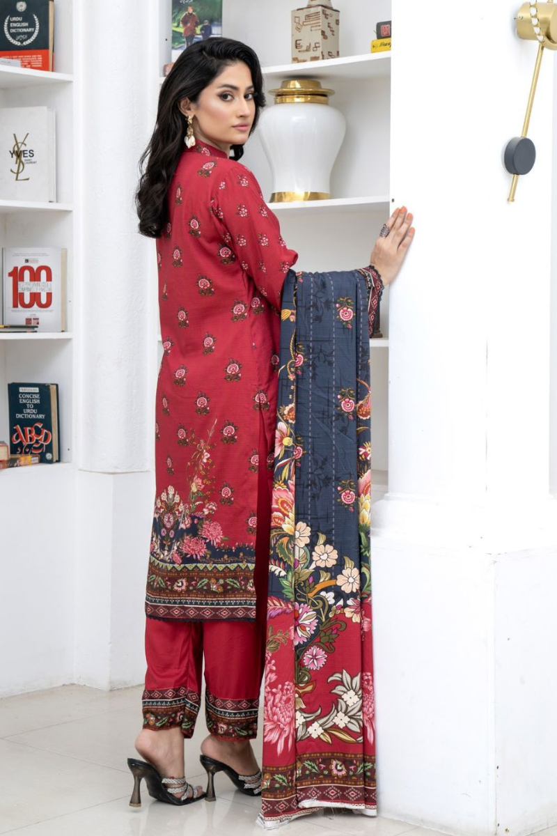 3 Piece - Marooj Unstitched Maroon BanaDora Linen Suit