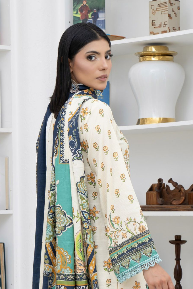 3 Piece - Marooj Unstitched off White BanaDora Linen Suit