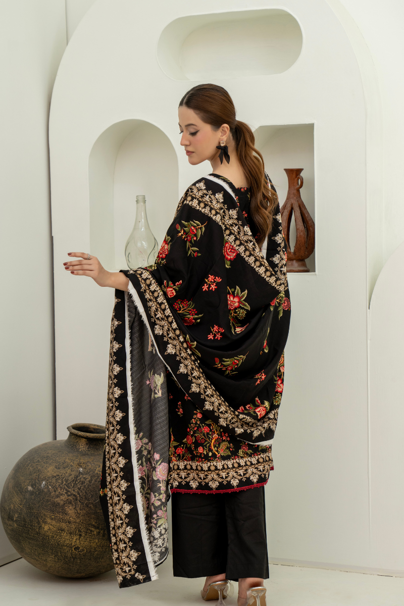 3 Pieces - Marooj Unstitched Black BanaDora Linen Suit