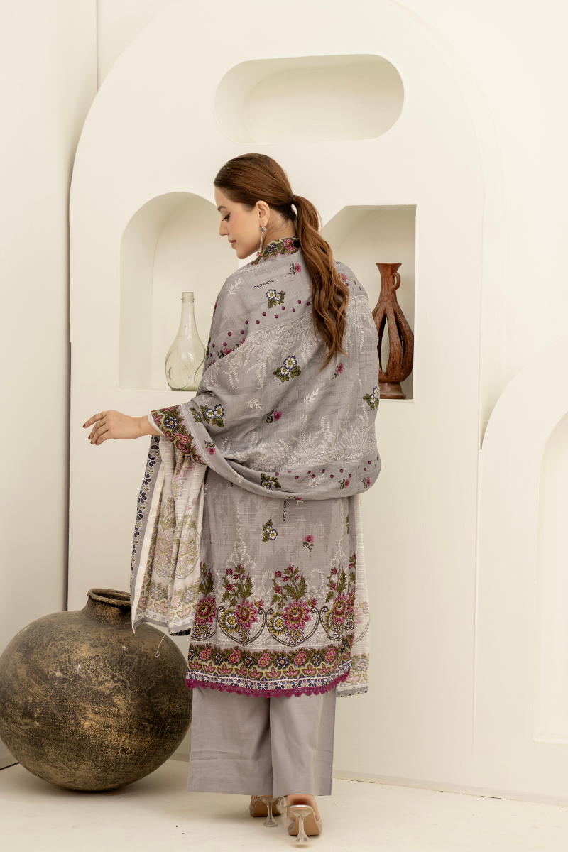 3 Pieces - Marooj Unstitched Grey BanaDora Linen Suit