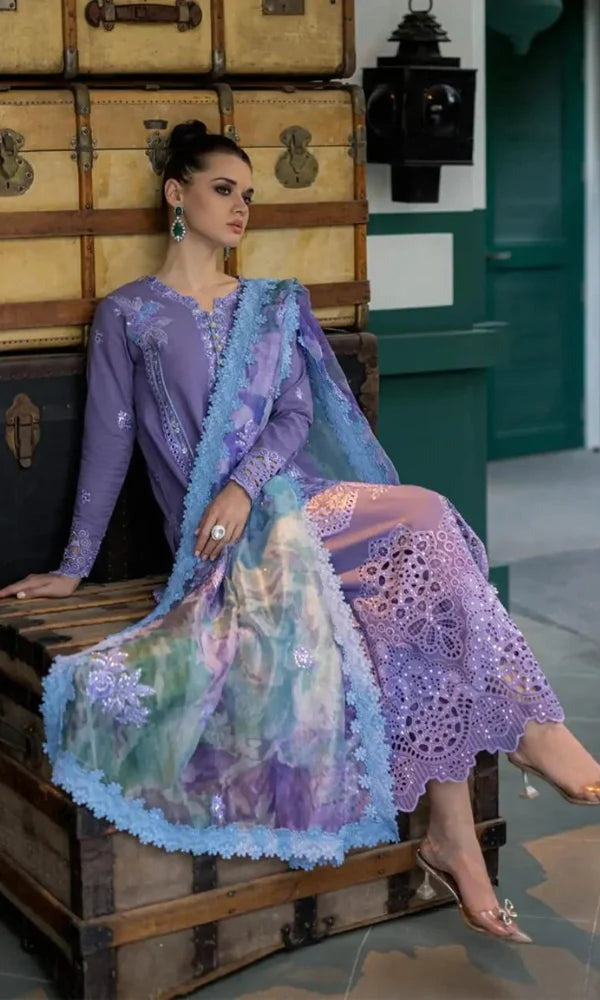 Mushq on emb Lawn with Diamond printed Dopatta