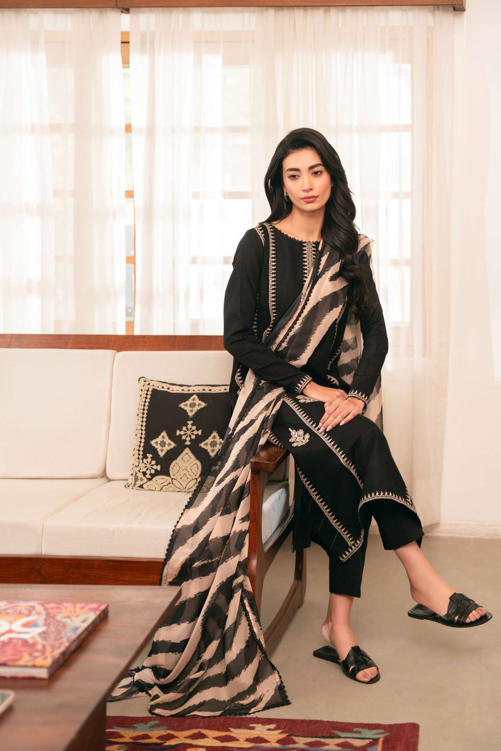 Mahamira on emb Lawn with Diamond printed Dopatta