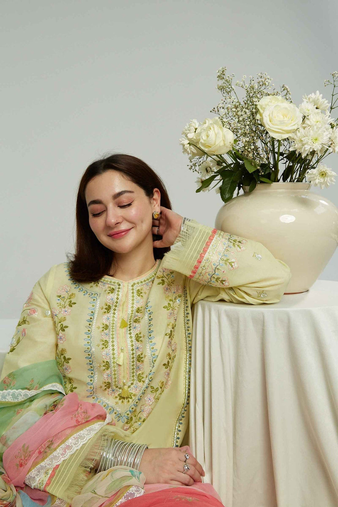 zarashahjahan on emb Lawn with voil diamond Dopatta