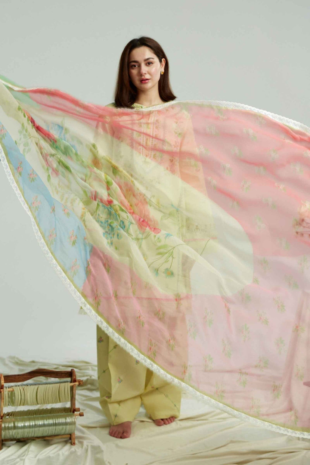 zarashahjahan on emb Lawn with voil diamond Dopatta