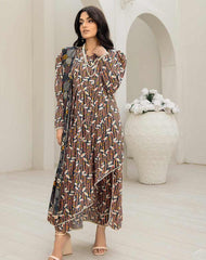 3 Pcs Women UnstitchedSlub Printed Suit -Rania