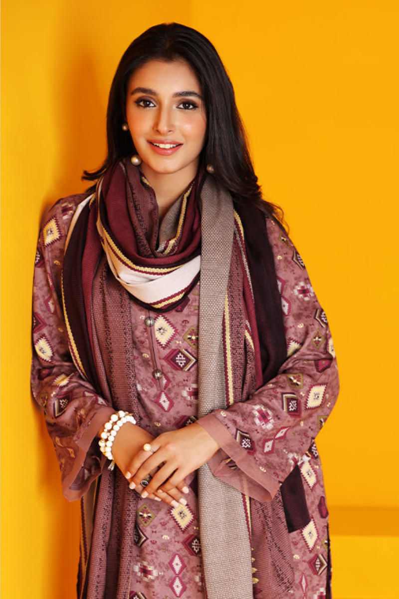 3 Pieces - Nishat Unstitched Peach Printed Linen Suit