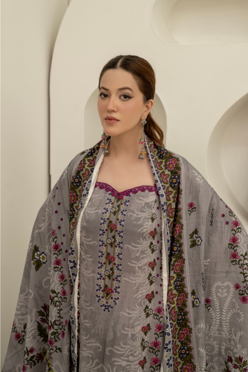 3 Pieces - Marooj Unstitched Grey BanaDora Linen Suit