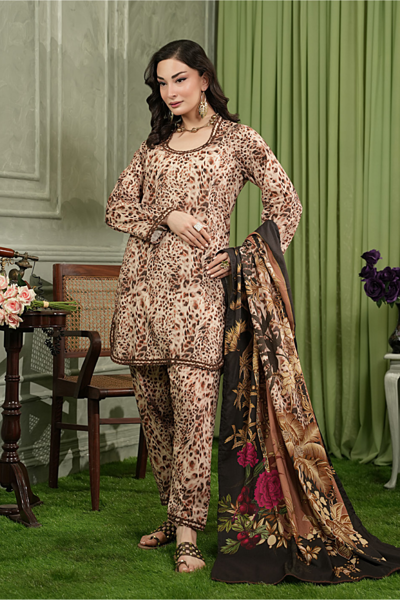 3 Pieces - Regalia Unstitched Tiger Printed Linen Suit