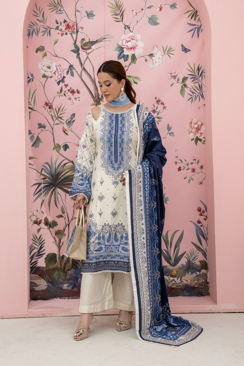 3 Pieces - Marooj Unstitched Off White BanaDora Linen Suit