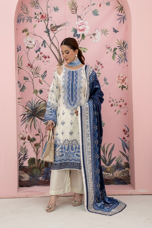 3 Pieces - Marooj Unstitched Off White BanaDora Linen Suit