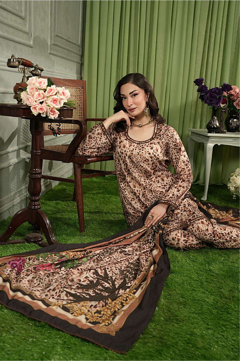 3 Pieces - Regalia Unstitched Tiger Printed Linen Suit