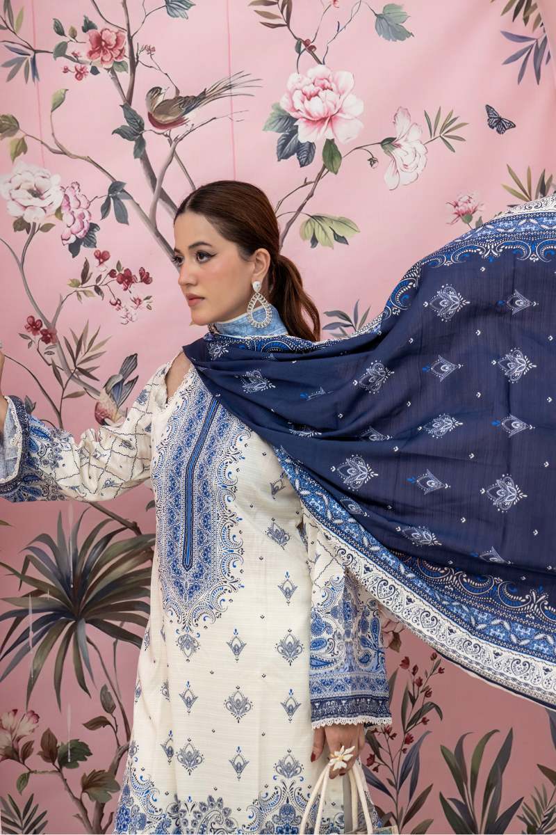 3 Pieces - Marooj Unstitched Off White BanaDora Linen Suit