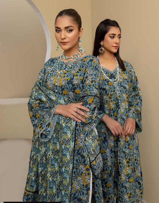 3 Pcs Women Unstitched Slub Printed Suit -Rania