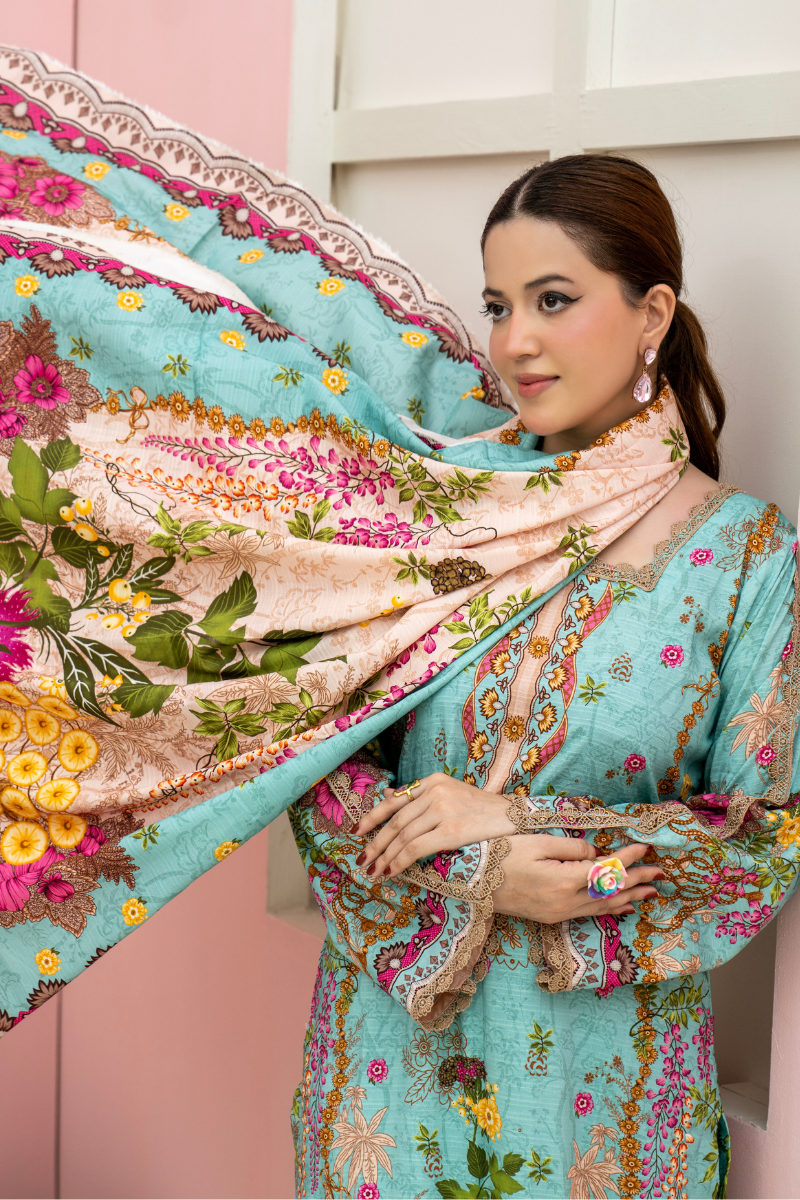 3 Pieces - Marooj Unstitched Sky Blue BanaDora Linen Suit