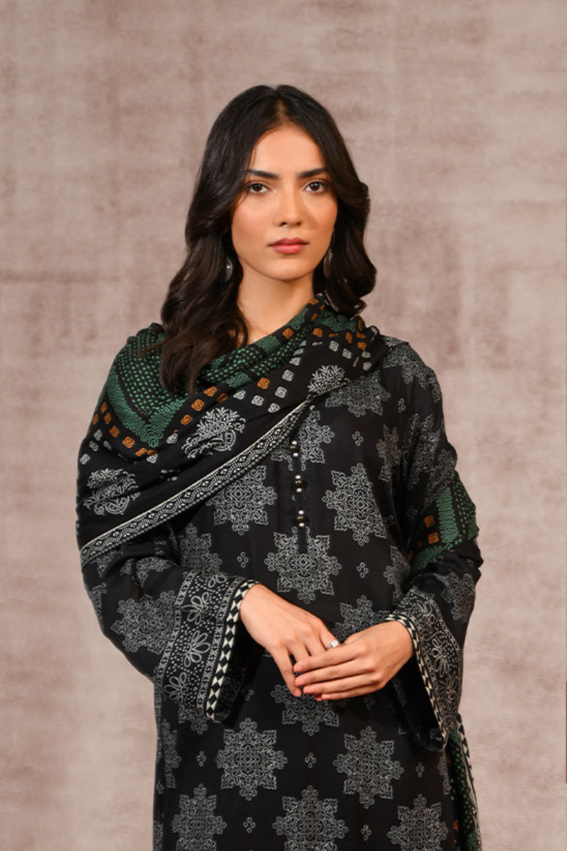 3 Pieces - Nishat Unstitched Dark Blue Printed Linen Suit