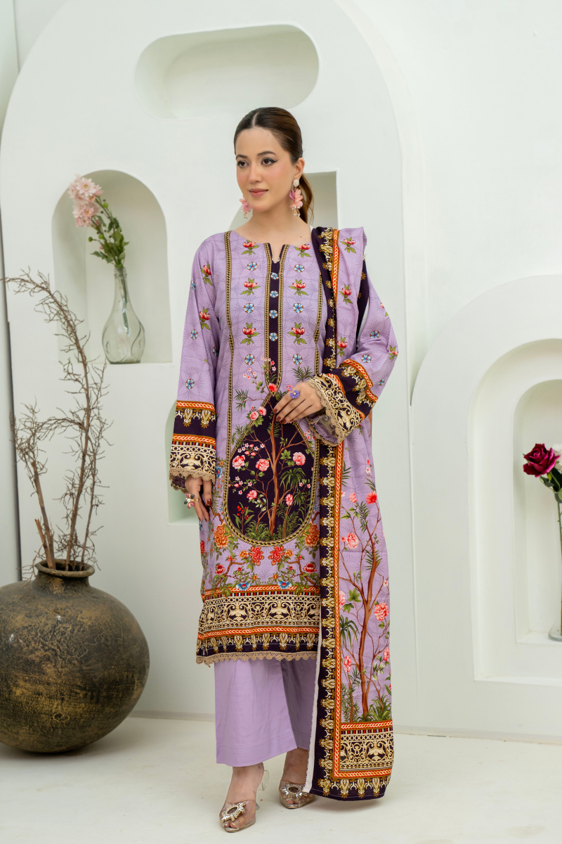 3 Pieces - Marooj Unstitched Light Purple BanaDora Linen Suit