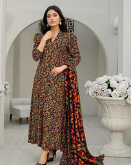 3pcs Women Unstitched Slub Linen Printed Suit - Rania