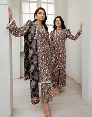 3 Pcs Women UnstitchedSlub Printed Suit -Rania