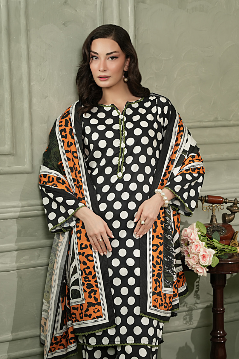 3 Pieces - Regalia Unstitched Black & White Printed Linen Suit