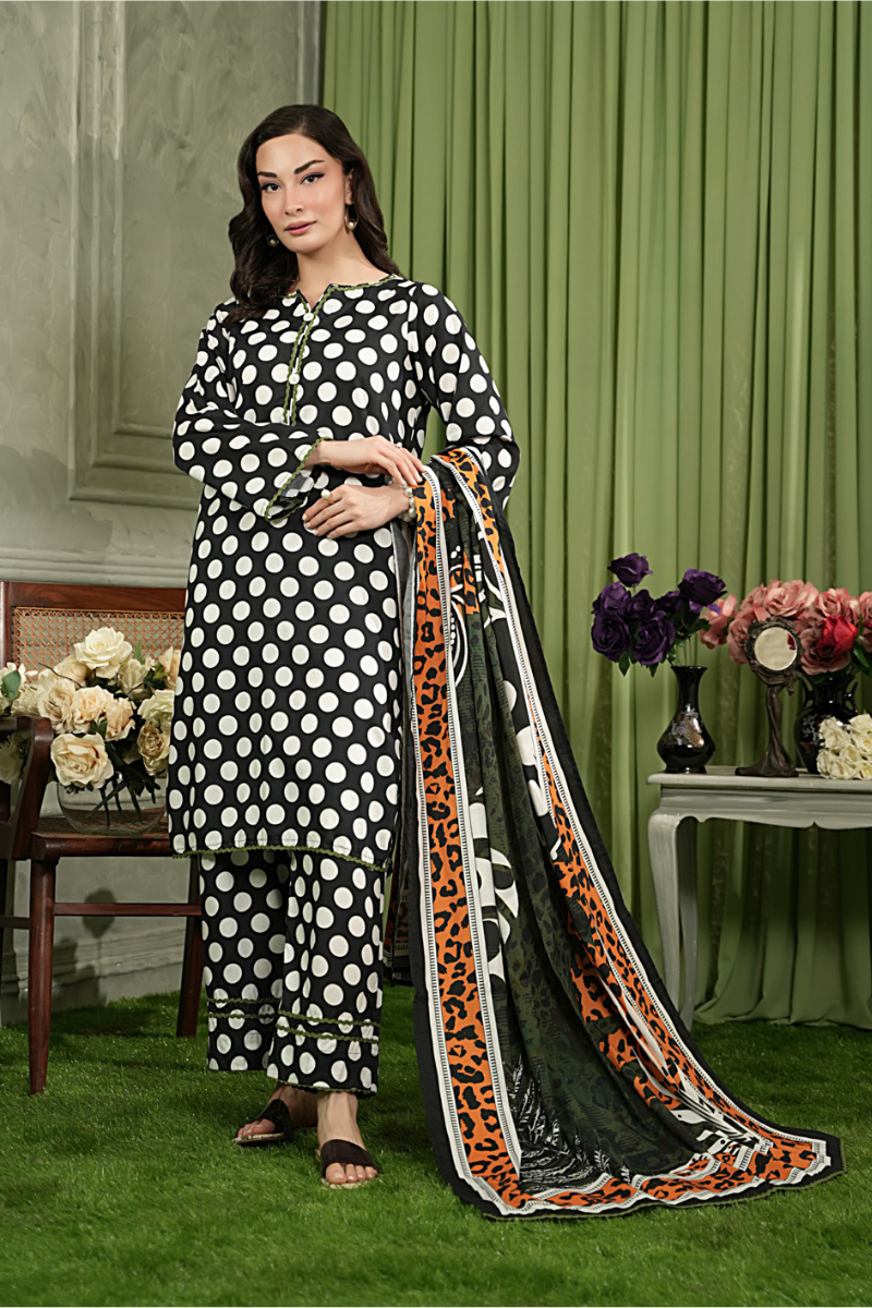3 Pieces - Regalia Unstitched Black & White Printed Linen Suit