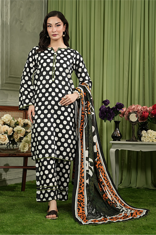 3 Pieces - Regalia Unstitched Black & White Printed Linen Suit