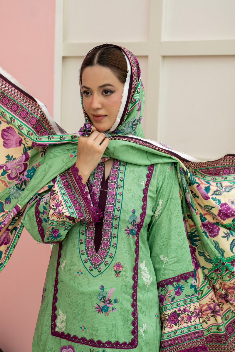 3 Pieces - Marooj Unstitched Light Green BanaDora Linen Suit