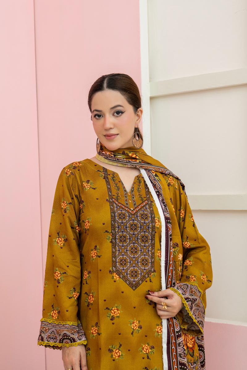 3 Pieces - Marooj Unstitched Mustard BanaDora Linen Suit