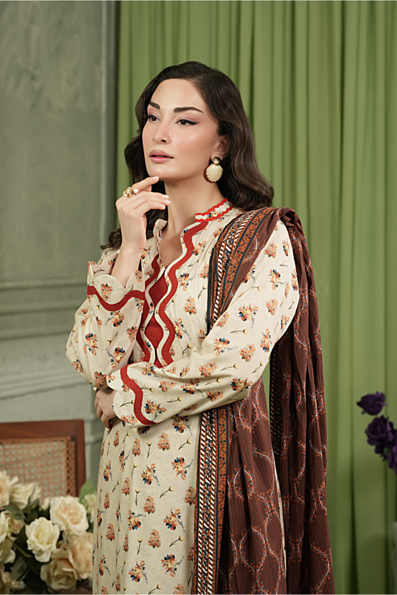 3 Pieces - Regalia Unstitched Off White Printed Linen Suit