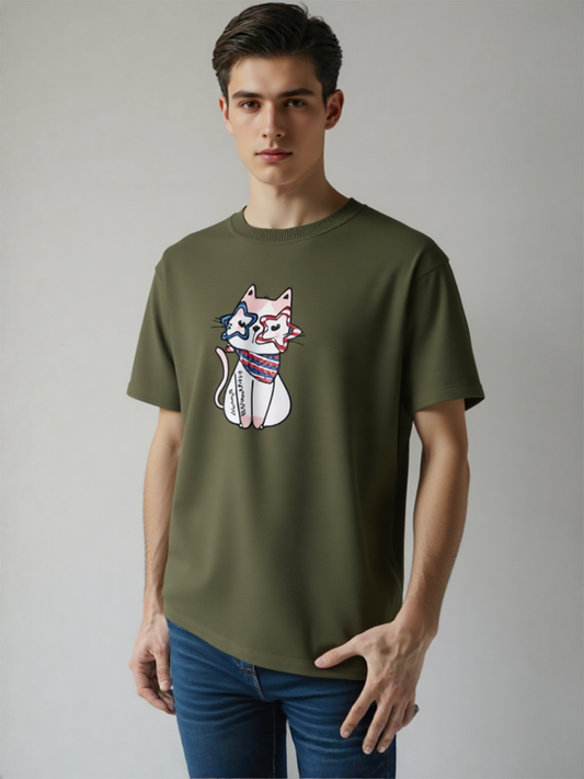 Men Patriotic Cat Graphic Tee Shirt