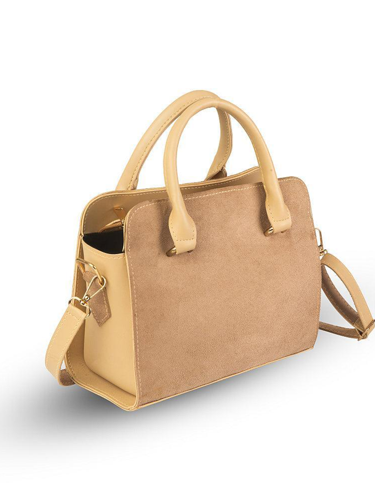 Women Urban Beige Suede-Look Top Handle Bag