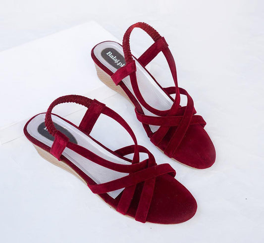 Women's Velvet Heel Sandals 7723, Maroon