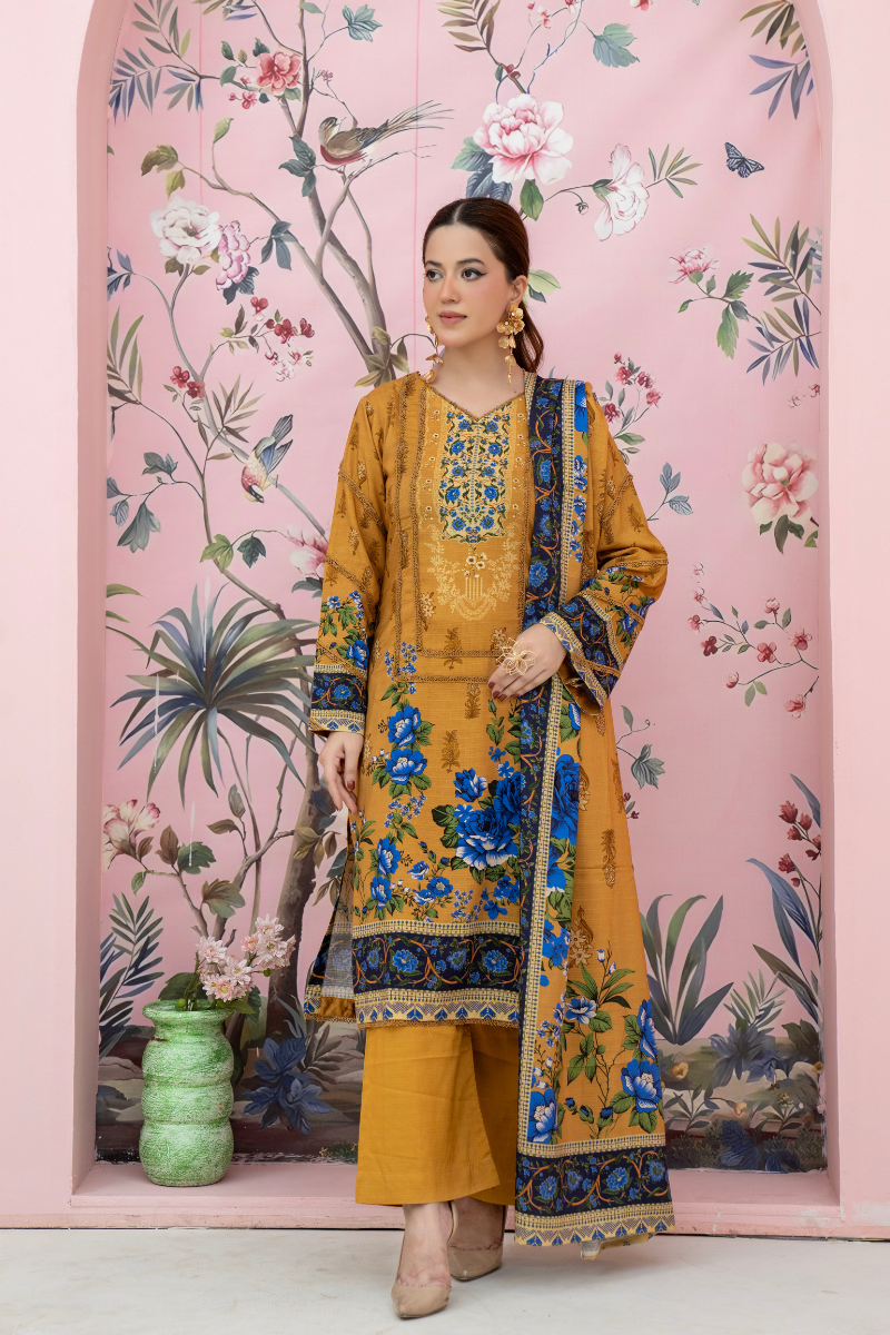 3 Pieces - Marooj Unstitched Light Mustard BanaDora Linen Suit